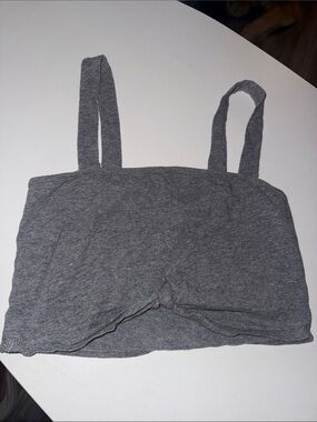 Gray Knit Tank Crop Top with Knot Front